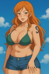 1girls ai_generated areolae ass bangs bed bed_sheet bedroom black_choker black_clothes black_legwear black_panties black_underwear blush bra breasts brown_eyes cameltoe cardigan choker cleavage clothing collared_shirt covered_nipples curvaceous curvaceous_female curvaceous_figure curvy curvy_female curvy_figure dark-skinned_female dark_skin earrings female female_focus female_only footwear gyaru heart heart_pasties huge_breasts id_card indoors inviting_to_sex jewelry kneepits lanyard large_breasts legwear lips long_hair long_sleeves looking_at_viewer lying nami nami_(one_piece) navel nipples no_bra on_back on_bed on_stomach one_piece open_cardigan open_clothes open_shirt orange_hair panties pantsu parted_lips partially_visible_vulva pasties pillow presenting presenting_ass presenting_breasts presenting_hindquarters presenting_pussy presenting_self school_uniform seductive seductive_look seductive_smile shiny_skin shirt shoesinviting skirt skirt_removed smile socks solo spoken_heart spread_legs sweat sweater thick_thighs thighs thong tongue_out top-down_bottom-up underwear uniform voluptuous voluptuous_female wet white_shirt window