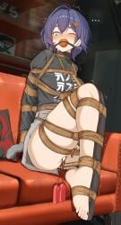 2d 2d_artwork bagelbomb barefoot belle_(zenless_zone_zero) blushing bondage bound feet female female_focus light-skinned_female light_skin red_face turning_red vibrator zenless_zone_zero