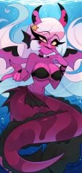 1girls 2025 2d 2d_(artwork) 2d_artwork big_breasts bikini_top bikini_top_only bra bra_only breasts cheek_tattoo commission commission_art face_tattoo female female_focus female_only hairpin heart heart_tattoo helluva_boss merfolk mermaid mermaid_tail mermay mixed_species mostly_nude mostly_nude_female nude nude_female pink-skinned_female pink_body pink_skin siren solo solo_female solo_focus star_hair_ornament succubus succubus_horns succubus_wings tattoo tattoo_on_face trisiyamoon underwater verosika_mayday_(helluva_boss) vivienne_medrano vivziepop white_hair white_hair_female