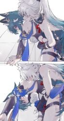 blush clothed clothes clothing dominant_female feixiao_(honkai:_star_rail) female female_focus female_only fox fox_ears fox_girl fox_tail fucked_from_behind fudfudddd futanari gloves honkai:_star_rail honkai_(series) hoyoverse implied_penetration implied_sex intersex submissive_female thighs yukong_(honkai:_star_rail)