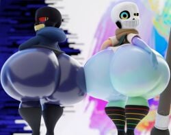 3d 3d_(artwork) back_view big_ass big_hips big_thighs colored_skin darkspite detailed_background duo error_sans_(fan_character) frowning_at_viewer heterochromia hoodie ink_sans_(fan_character) looking_at_viewer male_only massive_ass massive_thighs paint_brush rainbow_skin red_eyes sans_au smiling_at_viewer star_shaped_pupils thighhighs thong undertale undertale_au