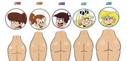 ass big_ass buckteeth edit freckles_on_ass glasses_on_head huge_ass in_a_row leni_loud lori_loud luan_loud luna_loud lynn_loud ponytail scobionicle99 size_difference the_loud_house tongue_out white_background