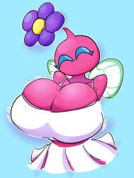 1girls blahblah866 blue_eyes breast_squeeze breasts cleavage closed_eyes dress eyelashes female female_focus female_only flower heavy hyper_breasts large_breasts nintendo no_mouth pikmin pikmin_(species) pink_skin winged_pikmin wings