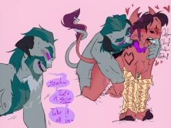 artist_sona body_hair cuntboy cuntboy_penetrated dirty_talk doggy_style facial_hair fake_breasts hickey hickey_marks incubus intersex jul1ant00ns muscular muscular_male oc original_character saliva saliva_drip scars sona