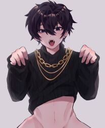 1boy chains femboy looking_at_viewer male no_panties pose short_hair shxtou tongue_out
