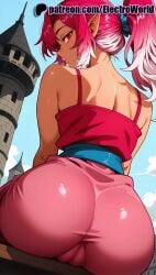 1girls 2025 2girls ai_generated artist_name ass blue_sky cloud dark-skinned_female dark_skin day dowon_(tower_of_god) electroworld elf female from_behind hi_res high_quality high_resolution highres military_vehicle multiple_girls patreon patreon_username pink_hair pointy_ears red_eyes red_hair sky stable_diffusion strap_slip tower tower_of_god watermark