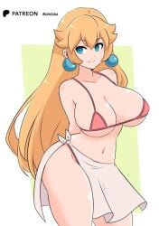1girls big_breasts bikini breasts busty cleavage female large_breasts mario_(series) momocka_art navel nintendo pink_bikini princess_peach sarong smile solo solo_female super_mario_bros. voluptuous