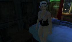 3d bed bedroom beldingford'_s_mistress bottomless corset hitman hitman_contact_(2004) io-interactive maid maid_headdress mansion official_art screenshot sleeping video_games winston_beldingford