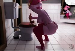 1girls 3d_(artwork) adventure_time bathroom big_ass big_breasts bonnibel_bubblegum crouching crouching_female dildo exibitionism fat_ass female female_only fortnite fortnite:_battle_royale huge_ass huge_breasts naked naked_female panties pink_body posing_for_the_viewer presenting_ass princess_bubblegum smile toilet underwear