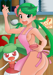 2girls ass female female_only green_hair hakke_tenohira mallow_(pokemon) nintendo nipples pokemon pokemon_sm steenee tagme