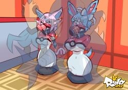 anthro bondage bondage bound encasement evil_rida female forced forced_oral gag gag_mask group hi_res latex male male/female nintendo oral pokemon rida rida_arts sex