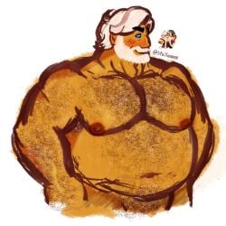 bara beard body_hair cookie_run_kingdom eggnog_cookie fat fat_man older_male sketch white_hair