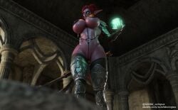 3d 3d_(artwork) aetyra_irsidal armor armored_female death_knight death_knight_(warcraft) glowing_eyes night_elf night_elf_death_knight night_elf_female purple_body purple_skin purple_skinned_female red_hair red_hair_female sordidoctopus warcraft world_of_warcraft