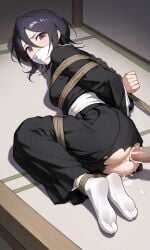 ai_generated anal_sex bleach cum femsub gagged kuchiki_rukia multiple_boys penis semen tied_up torn_clothes white_socks