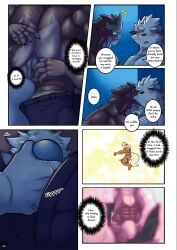 abs age_difference anthro arcanine ball_fondling balls better_version_at_source blush bottomwear bulge clothing comic english_text entei_(shinobiya) fondling generation_1_pokemon genitals hands_behind_back hi_res imminent_sex male male/male muscular muscular_male nails nintendo nipples pants pokemon pokemon_(species) pubes scar shinobiya sky stripes tail text thought_bubble underwear unzipped unzipped_pants windy_(shinobiya) zipper