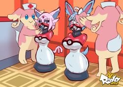 anthro audino bondage bondage bound eeveelution encasement espeon evilrida_(artist) female forced forced_oral gag gag_mask generation_2_pokemon generation_5_pokemon generation_6_pokemon group hi_res latex male male/female nintendo oral pokemon pokemon_(species) sex shiny_pokemon sylveon