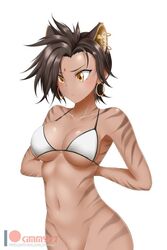 big_cat bikini bindi bottomless breasts cat_ears cat_humanoid catgirl cute feline female female_only rooster_teeth rwby sienna_khan stripes tiger white_background white_bra white_skin