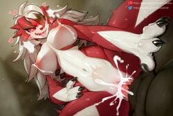 anthro biped black_body black_fur bodily_fluids cum cum_in_pussy cum_inside duo erection female female_penetrated fur generation_7_pokemon genital_fluids genitals heart_symbol hi_res kambo lactating lycanroc male male/female male_penetrating male_penetrating_female midnight_lycanroc multicolored_body multicolored_fur navel nintendo penetration penile penile_penetration penis pokemon pokemon_(species) pussy red_body red_fur sex teeth tongue tongue_out vaginal_penetration vaginal_penetration white_body white_fur