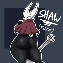 1girls 2025 angry black_body bottom_heavy bottomless clothed clothing female female_only hollow_knight hornet_(hollow_knight) hornibaguette huge_ass partially_clothed solo standing text thick_thighs wide_hips