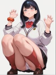 1girls ai_generated from_below hands_up knees_up legs long_hair looking_at_viewer pantyshot sexy simple_background socks solo_female ssss.gridman takarada_rikka white_panties