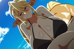 1boy 1girls animated ass bare_shoulders big_ass bikini blonde_hair blue_background blue_eyes blush bouncing_breasts brown_fur centaur centauress centorea_shianus clouds female half-closed_eyes high_resolution huge_breasts human imaani interspecies long_hair male male_pov monster_girl monster_musume_no_iru_nichijou mp4 no_sound on_top outdoors paizuri paizuri_under_clothes ponytail pov shorter_than_10_seconds shorter_than_30_seconds sideboob sky straight sweat tail taur video webm wet wide_hips