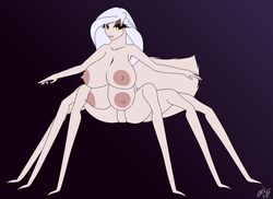 2017 anansi_(elae_meltaea) anthro breasts female fibs hair multi_breast nude solo spider_taur vector white_hair