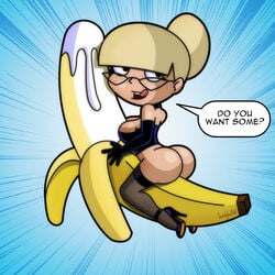 ass baby_doll banana batman:_the_animated_series batman_(series) breasts cleavage dc dc_comics dcau elbow_gloves glasses gloves heels_fetish high_heels huge_breasts mary_dahl sandybelldf shortstack thighhighs