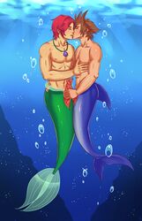 2boys acecream animal_genitalia animal_penis ariel blue_tail brown_hair censored closed_eyes crossover disney erection fin fish frottage gay genderswap genderswap_(ftm) gills grabbing green_tail handjob hybrid kingdom_hearts kissing male male/male male_on_male male_only merfolk merman multiple_boys multiple_males multiple_penises muscles muscular muscular_male ocean pecs penis penis_grab red_hair rule_63 sea sora square_enix the_little_mermaid touching underwater water yaoi