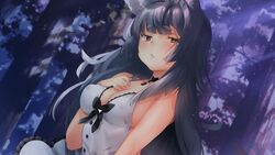 1girls bow buttons cleavage cleavage_cutout collar cursor dress eyebrows_visible_through_hair female female_focus female_only fluffy_ears gray_fur gray_hair grey_fur grey_hair highres long_hair looking_at_viewer mirari_(wolf_tails) mouse_cursor necklace night razzart_visual sad sitting solo solo_female solo_focus tears visual_novel wilderness wolf_ears wolf_girl wolf_tail wolf_tails woods yellow_eyes