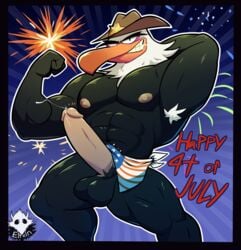 angry_birds anthro avian balls bandana big_balls big_penis bird columbia_pictures cowboy_hat eagle elfein erection fireworks hat looking_at_viewer male male_only manly mighty_eagle mostly_nude muscular muscular_male nipples penis pose precum rovio rovio_animation rovio_entertainment sega solo sony teeth the_angry_birds_movie video_games