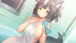 bath bathroom bathtub cute marari towel wolf wolf_ears wolf_tail wolf_tails