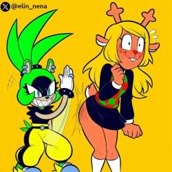 anthro_on_anthro deltarune dominant_female elin_nena female no_panties noelle_holiday slapping_ass slapping_butt sonic_(series) sonic_the_hedgehog_(series) submissive_female surge_the_tenrec surprised yuri