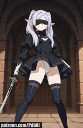 ai_generated anime blindfold cosplay crossover dress elf elf_ears frieren frieren_beyond_journey's_end nier:_automata tagme thighhighs twintails yorha_2b yorha_2b_(cosplay)