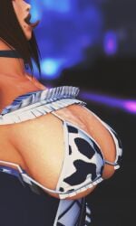 ahe_gao chubby chubby_female close-up collar cow_girl cow_print cum_on_breasts female_only femsub final_fantasy_xiv gpose(ffxiv) huge_breasts hyur mole_under_mouth pale-skinned_female pale_skin submissive submissive_female tongue_out