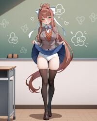 1girls absolute_territory ai_generated artist_name artist_request black_thigh_highs black_thighhighs blush brown_hair chalkboard classroom clothes clothing doki_doki_literature_club female flashing_panties green_eyes hair hair_ribbon hairbow hairbow heart heart_symbol lifting_clothing lifting_own_clothes lifting_skirt long_hair looking_at_viewer monika_(doki_doki_literature_club) panties pixiv_link short_skirt skirt skirt_lift skirt_up smile smiling smiling_at_viewer solo solo_female standing tagme_(artist) thick_thighs thigh_highs thighhighs thighs white_panties