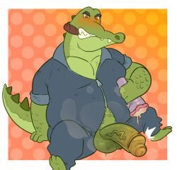 3_toes 4_fingers alligator alligatorid ambiguous_fluids anthro aroused aroused_face balls biped blue_clothing blush body_hair cigar cigarette cigarette_in_mouth clenched_teeth clothed clothed_anthro clothed_male clothing crocodilian ed_(robot_dreams) erection eyebrows feet fingers genitals glans green_balls green_body green_penis green_tail hairy_balls hand_on_ground haxsmack hi_res humanoid_genitalia humanoid_penis looking_at_viewer looking_pleasured male male_anthro male_only object_in_mouth orange_sclera overweight overweight_anthro overweight_male pattern_background penetrable_sex_toy penis reptile robot_dreams scales scalie scutes sex_toy simple_background sitting solo spread_legs spreading tail teeth teeth_showing toes topwear uniform vein veiny_penis vest white_sclera yellow_eyes zipper zipper_down