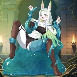 1girls 2025 ahe_gao black_bra black_panties black_skirt blue_tentacles blush bra breasts bunny_girl clothing color dated eblewarka9 female furry green_eyes imminent_sex injection_tentacle long_hair matching_underwear open_mouth panties restrained restrained_by_tentacles skirt skirt_lift slime spread_legs tentacle white_body white_fur