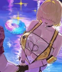 1boy 1boy1girl 1girls 2025 2d 2d_(artwork) ass bangs bangs_over_eyes beach_episode belly belly_button big_ass big_breasts big_butt bikini black_choker blonde_female blonde_hair blonde_hair_female blush boob_window breasts busty choker cleavage color colored commander_(nikke) curvaceous curves curvy curvy_body curvy_female curvy_figure curvy_hips elegg_(boom_and_shock)_(nikke) elegg_(nikke) fanart female full_color gloves goddess_of_victory:_nikke hair_over_eyes heart heart_cutout hintobento hips huge_breasts large_ass large_breasts large_butt light-skinned_female light_skin shift_up sling_bikini stomach summer thick_thighs thighs titties video_game video_game_character wet wet_body wet_skin yellow_bikini yellow_sling_bikini