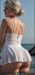 absurd_res ai ai_art ai_generated animated animated_image ass back bare_shoulders blonde_hair blue_sky brown_eyes cd_projekt_red ciri cirilla_fiona_elen_riannon day dress female from_behind hair_bun hi_res high_quality high_resolution highres lips looking_at_viewer looking_back nose ocean outdoors patreon patreon_username shaking_ass shaking_butt short_hair sky solo sorceress sound sound_edit sound_effects spaghetti_strap teasing teasing_viewer the_witcher_(series) the_witcher_3:_wild_hunt the_witcher_4 uncensored video wading water wet wet_clothes white_dress witches_ai