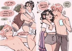 1boy 1boy1girl 1girls aftercare assertive_female implied_sex_from_between_legs irritated legs_spread legs_up mega88maru moody needy needy_boy offscreen_character