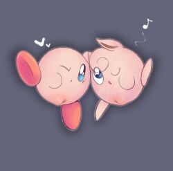 ambiguous_gender blue_eyes crossover duo female game_freak generation_1_pokemon genitals hal_laboratory hoshi_kodomo jigglypuff kirby kirby_(series) nintendo pink_body pink_vulva pokemon pokemon_(species) presenting presenting_vulva pussy sparkles sparkling_eyes spread_legs spreading vulva waddling_head