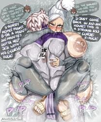 1boy 1girls 2d alternate_version_available ayase_seiko big_areola big_nipples blush breasts dandadan deep_penetration female grandmother huge_breasts hugging jin_enjoji leg_lock male male_on_top mature_female muscular muscular_male older_female pussy teatotalerlewds text text_bubble thick_thighs thighhighs vaginal_penetration