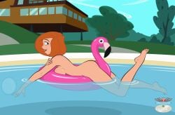 1girls ann_possible female female_focus female_only floating gagala innertube kim_possible milf nude nude_female phillipthe2 pinup red_hair solo swimming_pool water wet