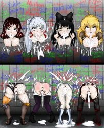 4girls after_anal after_fellatio after_oral after_rape after_sex after_vaginal animal_ears anus ass black_hair blake_belladonna blonde_female blonde_hair blonde_hair blonde_hair_female breasts broken_rape_victim cat_ears catgirl covered_in_cum cum cum_in_ass cum_in_mouth cum_in_pussy cum_inside cum_on_body cum_on_face dialogue dripping dripping_cum eye_roll female female_only graffiti graffiti_on_wall grey_eyes hyoreisan multiple_females multiple_girls naked naked_female nipples nude nude_female ponytail public public_use pussy rape raped raped_female red_eyes ruby_rose running_mascara runny_makeup rwby short_hair signature stuck stuck_in_wall text through_wall torn_clothes weiss_schnee white_eyes white_hair yang_xiao_long yellow_eyes