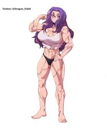 abs boku_no_hero_academia dragon_fish6 flexing flexing_arms full_body fully_clothed glasses lady_nagant long_hair muscular_female my_hero_academia showing_off smile standing