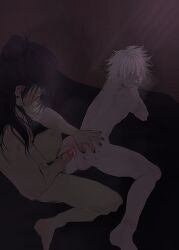 albino anal_sex bite_mark black_hair breath dark_hair doggy_style getou_suguru gojou_satoru jujutsu_kaisen markings penetration_from_behind penis penis_in_ass satoru_gojo suguru_geto white_hair