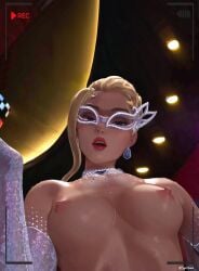 1girls alternate_costume areolae arm_gloves breasts camera cat_holloway_(fortnite) female fortnite fortnite:_battle_royale gloves hairbun jewelry looking_at_viewer looking_down mask nipples nude recording spookumz