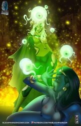 2females alien alien_girl alien_humanoid artist_logo artist_name blonde_female blood blood_on_face blood_on_mouth breasts breasts_out bruise bruised bruised_breast dc dc_comics drooling earrings emerald_empress emerald_eye eyeball glowing_eyes green_eyes monster one_tit_out patreon patreon_logo patreon_url patreon_username possession shadow_lass slime theblackpharaoh thick_thighs thighs tiara torn_clothes web_address