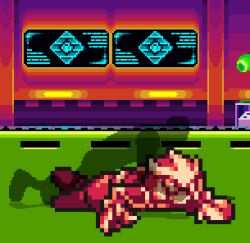 accurate_art_style balls black_sclera closed_eyes cum_in_ass cum_inside featureless_feet fingers gravity_circuit humanoid kai_(gravity_circuit) m.u.g.e.n machine male male_only masked_only metallic_body no_pupils non-human penis pixel_animation pixel_art pose powpink09 precum prone_bone prone_bone_position red_balls red_penis robot robot_focus robot_humanoid robot_only shadow solo tan_eyes text yellow_glans