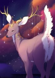 absurd_res anatomically_correct animal_genitalia animal_vulva anus ass barn-owl_(artist) bodily_fluids brown_body brown_fur cervine_anus cervine_genitalia cervine_vulva chromatic_aberration deer digital_media_(artwork) ear_tuft female feral fur genital_fluids genitals gold_(metal) gold_jewelry hi_res jewelry looking_at_viewer mammal multicolored_body multicolored_fur nebula pink_anus presenting presenting_anus presenting_hindquarters quadruped raised_tail rear_view solo space star tail teats trans_(lore) trans_man_(lore) tuft two_tone_body two_tone_fur vaginal_fluids white_body white_fur